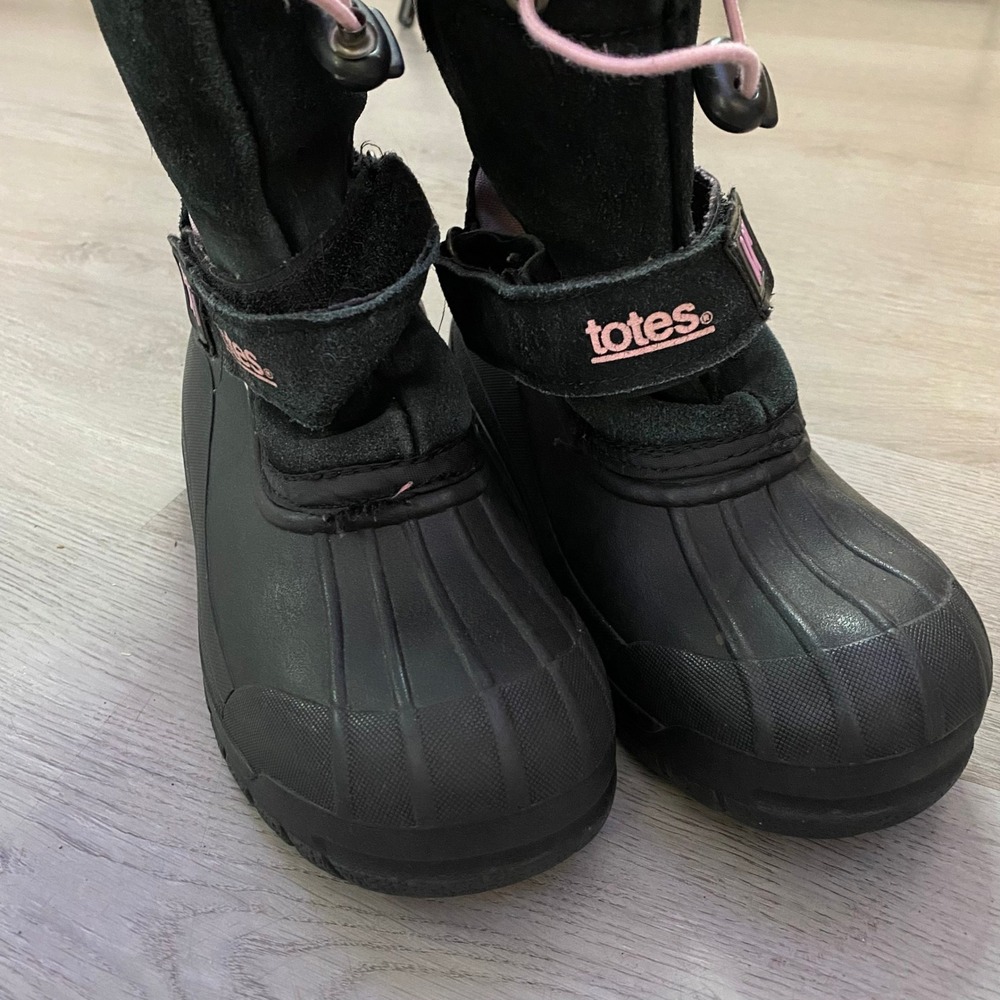 Totes Snow Boots Kids Size 2 Black Pink Insulated Waterproof Duck Boots - Picture 5 of 7